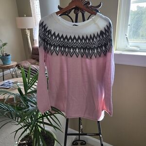 CCK Style Pink White Fair Isle Knit Sweater Size Large